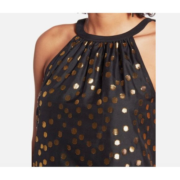 Halogen Metallic Polka Dot Print Tank Top Halter Sleeveless‎ Gold Dressy Top XL - Picture 3 of 9